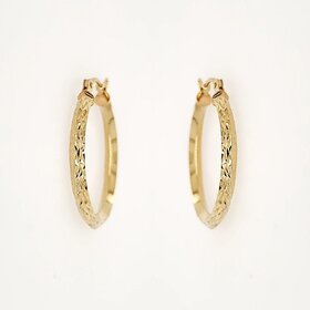 30985 14K YELLOW GOLD 1" 2.50MM DIAMOND CUT MOUNTAIN PEAK DESIGN HOOPS