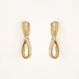 30984 14K YELLOW GOLD 1.35" 3.15MM  OVAL TWISTED DIAMOND CUT HOOPS