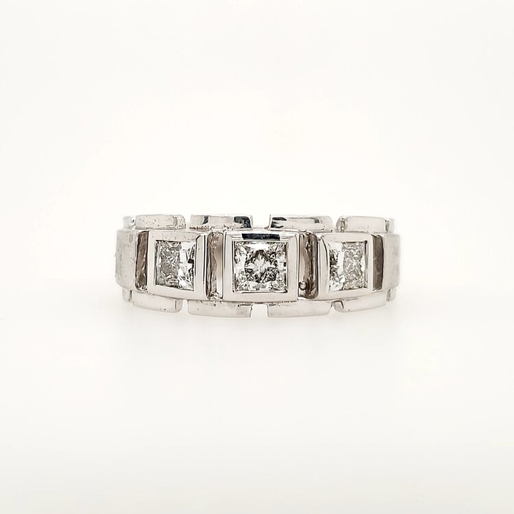 45040 14K WHITE GOLD 1.26CTW LAB GROWN  TREE PRINCESS CUT DIAMOND CUT OUT BEZEL SET MEN'S RING