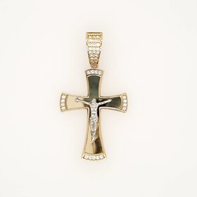 77252 14K TWO TONE 1.65" CUBIC ZIRCONIA CURVED EDGES CRUCIFIX