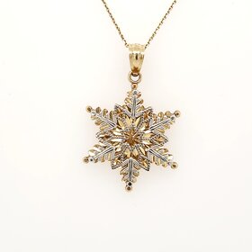 70549 14K TWO TONE DIAMOND CUT SNOWFLAKE PENDANT SET