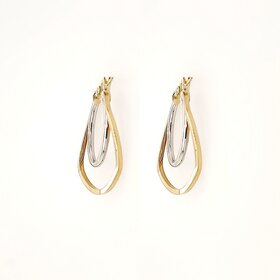 30992 14K TWO TONE 1" 1.60MM  HIGH POLISH OVAL BEND DOUBLE HOOPS