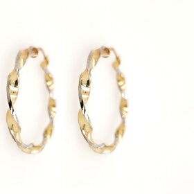 30988 14K TWO TONE 1.5" 3.90MM HIGH POLISH TWISTED DIAMOND CUT HOOPS