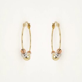 30998 14K TRI-COLOR DIAMOND CUT MOVING BEADS HOOPS