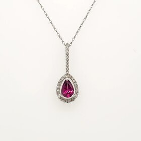 70100 14K WHITE GOLD .10CT DIAMOND BAIL & HALO WITH OPEN PEAR SHAPE CENTER RHODOLITE PENDANT SET
