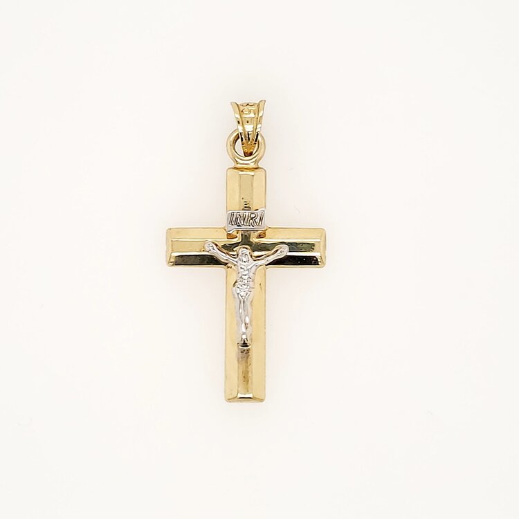 77259 14K TWO TONE 1.25" HIGH POLISH INRI 3D CRUCIFIX