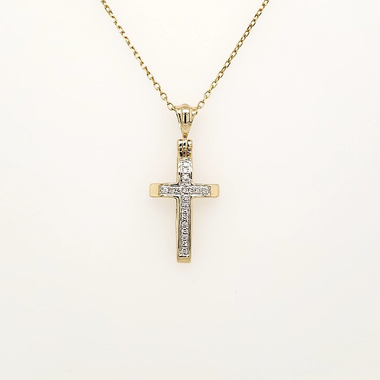 75049 14K YELLOW GOLD .05CTW DIAMOND RAISED DESIGN SMALL CROSS PENDANT SET