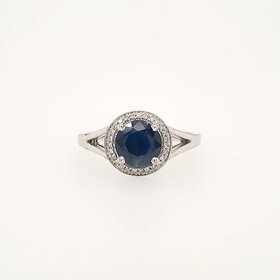 40285 14K WHITE GOLD DIAMOND HALO SAPPHIRE RING