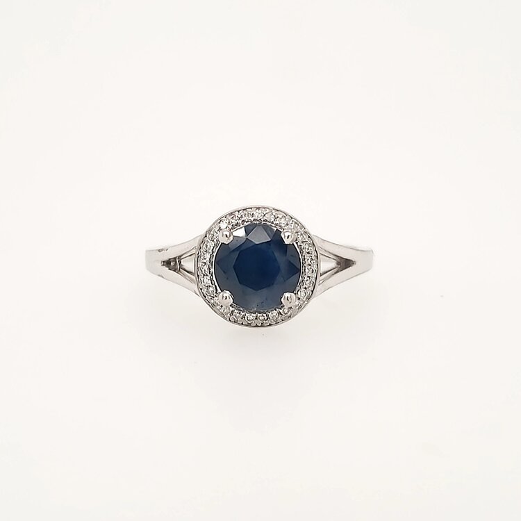 40285 14K WHITE GOLD DIAMOND HALO SAPPHIRE RING