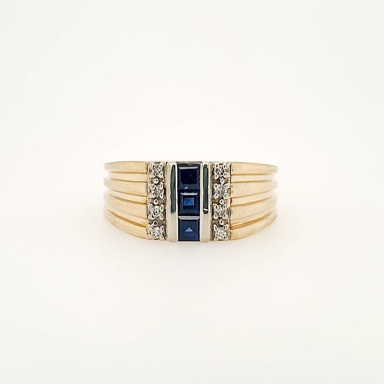 45042 14K WHITE GOLD PRINCESS CUT SAPPHIRE DIAMOND MEN'S RING