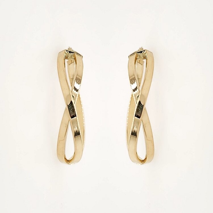 31002 14K YELLOW GOLD 1.20" HIGH POLISH INFINITY DESIGN OVAL HOOPS