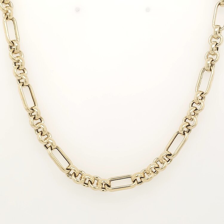60118 14K YELLOW GOLD 20" 5.25MM ROLO LINK AND SQUARED PAPER CLIP NECKPIECE