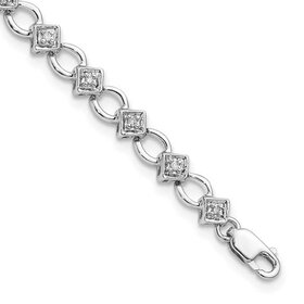 80272 STERLING SILVER  .15CTW DIAMOND SQUARE AND OPEN RING LINK BRACELET