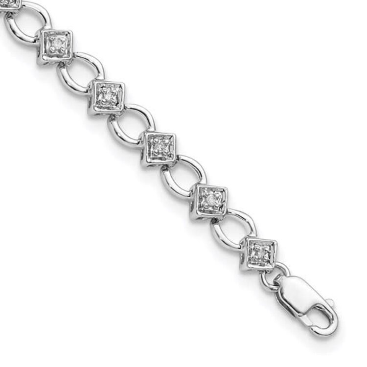80272 STERLING SILVER  .15CTW DIAMOND SQUARE AND OPEN RING LINK BRACELET