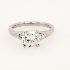 475513 14K WHITE GOLD 1.15 CT H I1 ROUND DIAMOND TWO DIAMOND ON SIDES  ENGAGEMENT RING