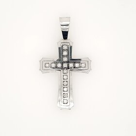 77262 14K WHITE GOLD .50CTW DIAMOND HIGH POLISH RAISED CENTER CROSS