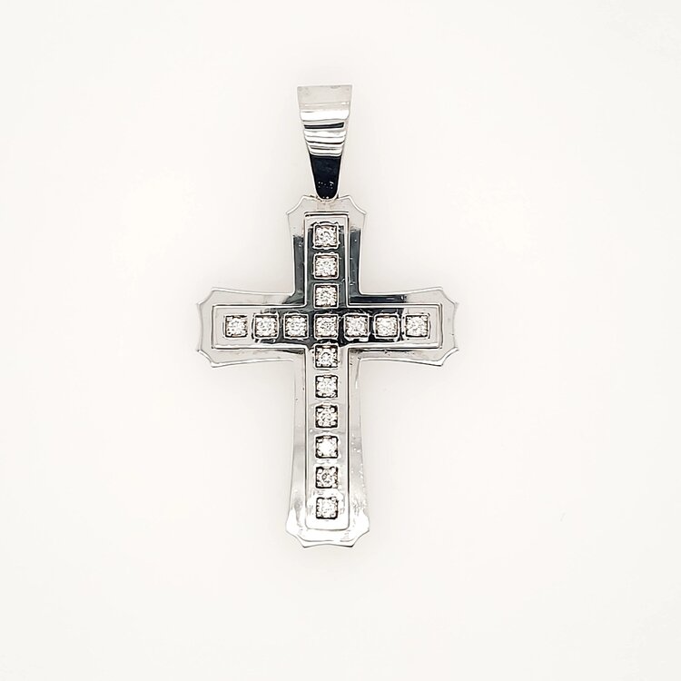 77262 14K WHITE GOLD .50CTW DIAMOND HIGH POLISH RAISED CENTER CROSS