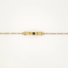 20115 14K TWO TONE  6" 3MM  DIAMOND CUT FIGARO LINK 6MM BAR BABY  NAME ID  BRACELET