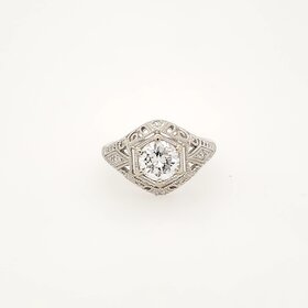 475170 14K WHITE GOLD 1.17CTW G COLOR I1 DIAMOND  ANTIQUE DESIGN  FILIGREE ENGAGEMENT RING