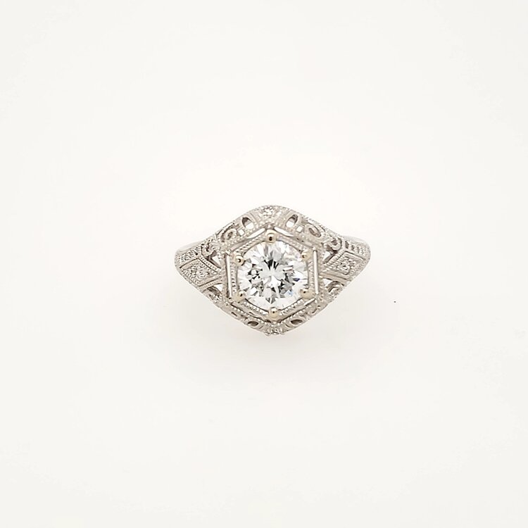475170 14K WHITE GOLD 1.17CTW G COLOR I1 DIAMOND  ANTIQUE DESIGN  FILIGREE ENGAGEMENT RING
