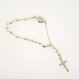 20317 14K YELLOW GOLD DIAMOND CUT BEADED MIRACULOUS MEDAL ROSARY BRACELET