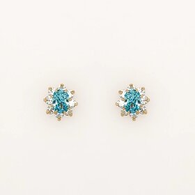 31051 14K YELLOW GOLD OVAL LIGHT BLUE CUBIC ZIRCONIA HALO SCREWBACKS BABY EARRINGS