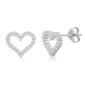 80283 STERLING SILVER CUBIC ZIRCONIA OPEN HEART STUDS EARRINGS