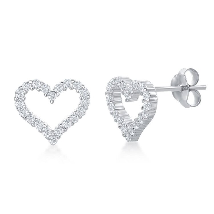 80283 STERLING SILVER CUBIC ZIRCONIA OPEN HEART STUDS EARRINGS