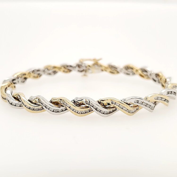20325 14K TWO TONE 2CTW DIAMOND INTERLOCKING FANCY BRACELET