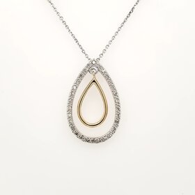 70570 14K TWO TONE .25CTW DIAMOND DOUBLE CUT OUT PEAR SHAPE PENDANT NECKLACE