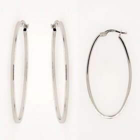 31099 14K WHITE GOLD 1.70" 1.45MM LARGE OVAL HIGH POLISH HOOPS