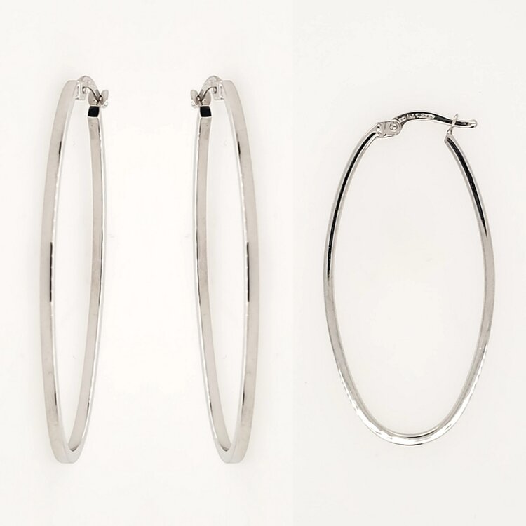 31099 14K WHITE GOLD 1.70" 1.45MM LARGE OVAL HIGH POLISH HOOPS