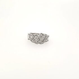 40299 14K WHITE GOLD BAGUETTE AND ROUND DIAMOND WAVE DESIGN RING