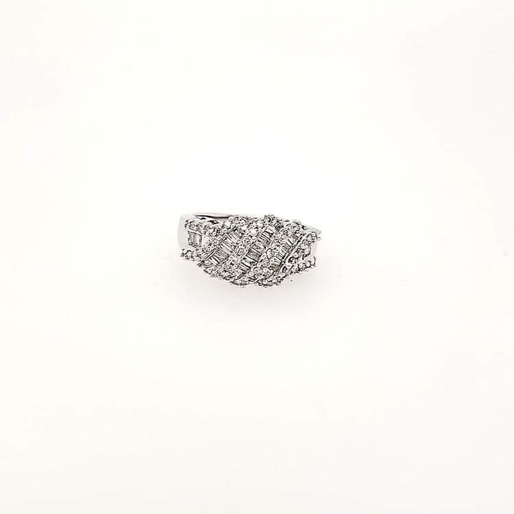 40299 14K WHITE GOLD BAGUETTE AND ROUND DIAMOND WAVE DESIGN RING