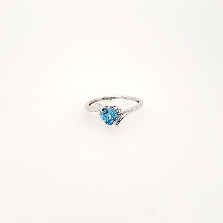 40303 14K WHITE GOLD DIAMOND HEART SHAPED BLUE TOPAZ RING