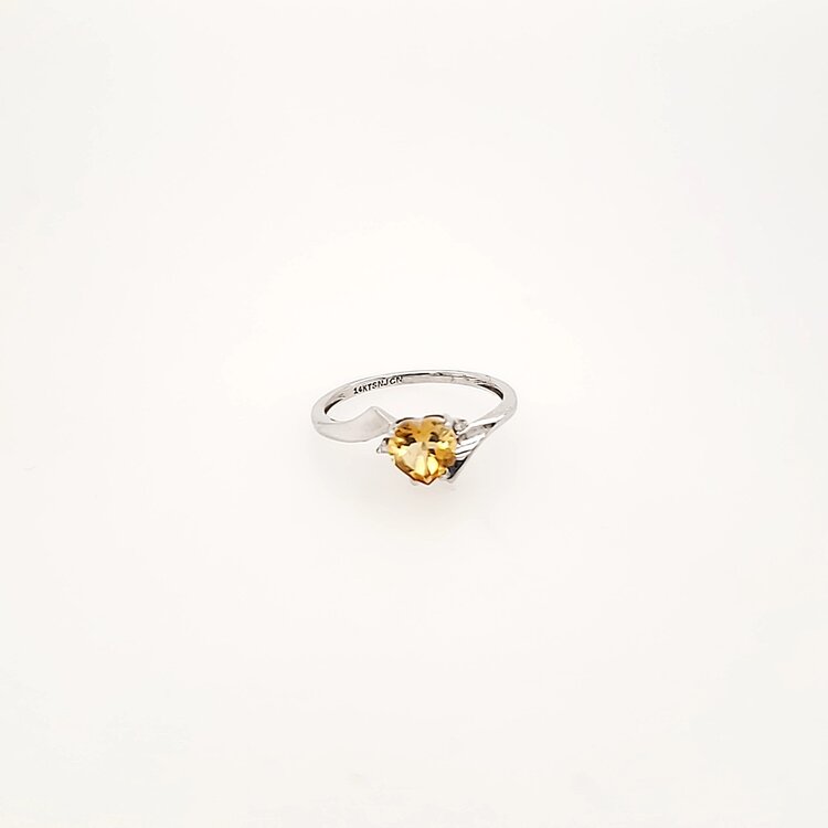 40301 14K WHITE GOLD DIAMOND HEART SHAPED CITRINE  PASS  RING