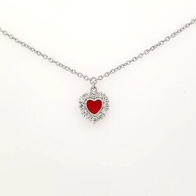 80299 STERLING SILVER CUBIC ZIRCONIA RED ENAMEL HANGING HEART ANKLET BRACELET