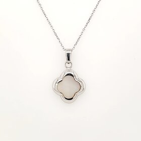 80307 STERLING SILVER MOTHER OF PEARL CLOVER PENDANT NECKLACE