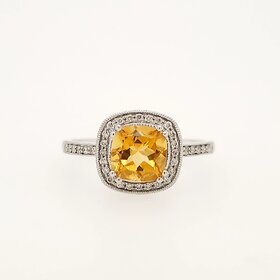 40306 10K WHITE GOLD .12TCW DIAMOND HALO CITRINE RING