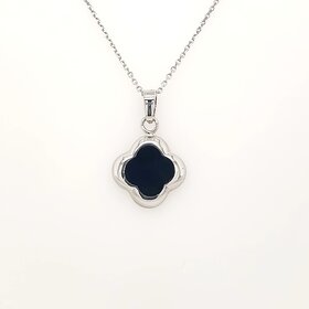 80304 STERLING SILVER ONYX CLOVER PENDANT NECKLACE