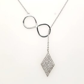 80286 STERLING SILVER HIGH POLISH INFINITY CUBCI ZIRCONIA RHOMBUS SHAPE DROP  NECKLACE