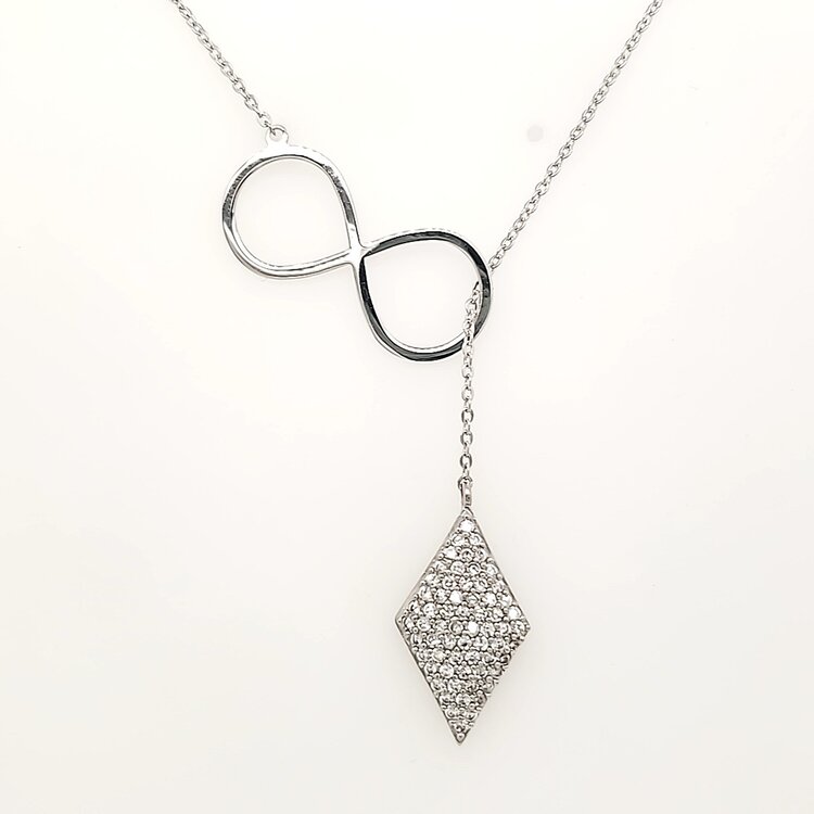 80286 STERLING SILVER HIGH POLISH INFINITY CUBCI ZIRCONIA RHOMBUS SHAPE DROP  NECKLACE