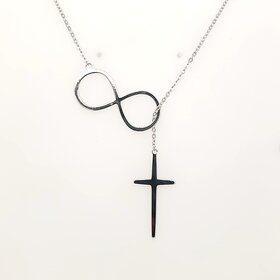 80290 STERLING SILVER HIGH POLISH INFINITY AND CROSS DROP NECKLACE