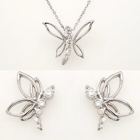 80303 STERLING SILVER CUBIC ZIRCONIA DRAGONFLY  PENDANT AND EARRINGS SET