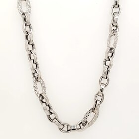 60123 14K WHITE GOLD 17" 7.50MM DIAMOND CUT OVAL LINKS FANCY NECKPIECE