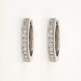 31135 14K WHITE GOLD .25CTW DIAMOND 0.60" 2.50MM MILIGRAIN EDGES HOOPS