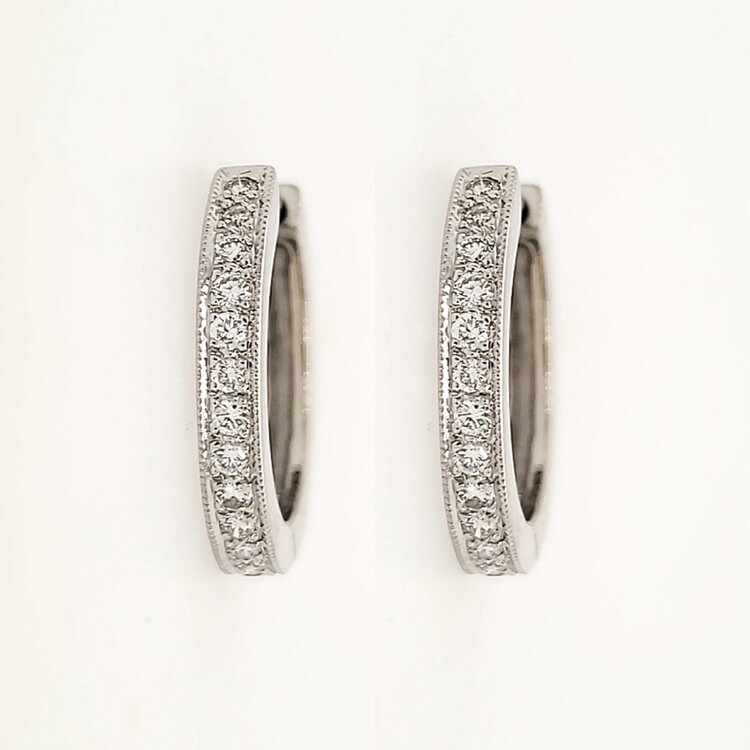 31135 14K WHITE GOLD .25CTW DIAMOND 0.60" 2.50MM MILIGRAIN EDGES HOOPS