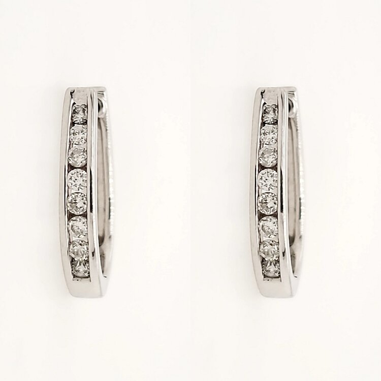31128 14K WHITE GOLD .20CTW DIAMOND CHANNEL SET OVAL SMALL HOOPS