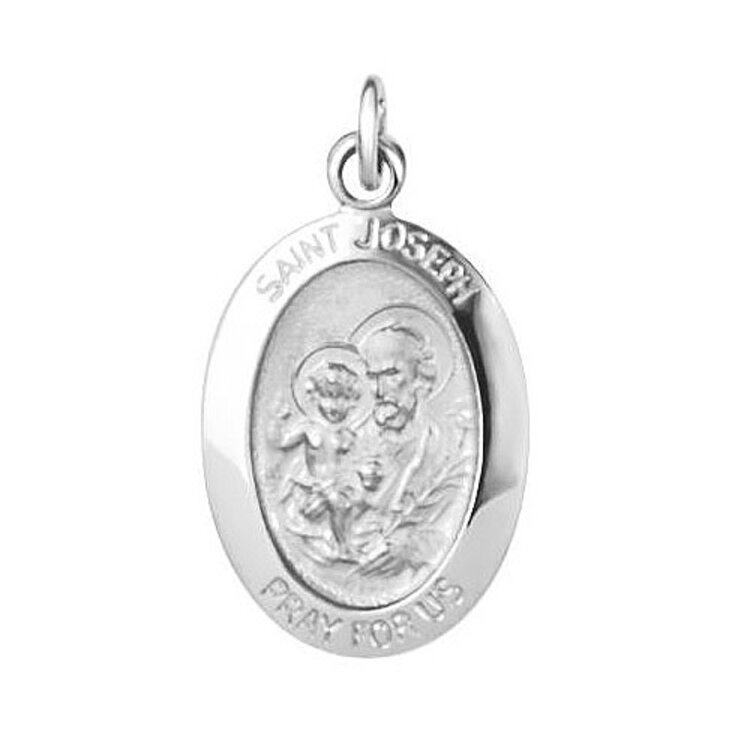 75047 14K WHITE GOLD 21MM OVAL SAINT JOSEPH MEDAL