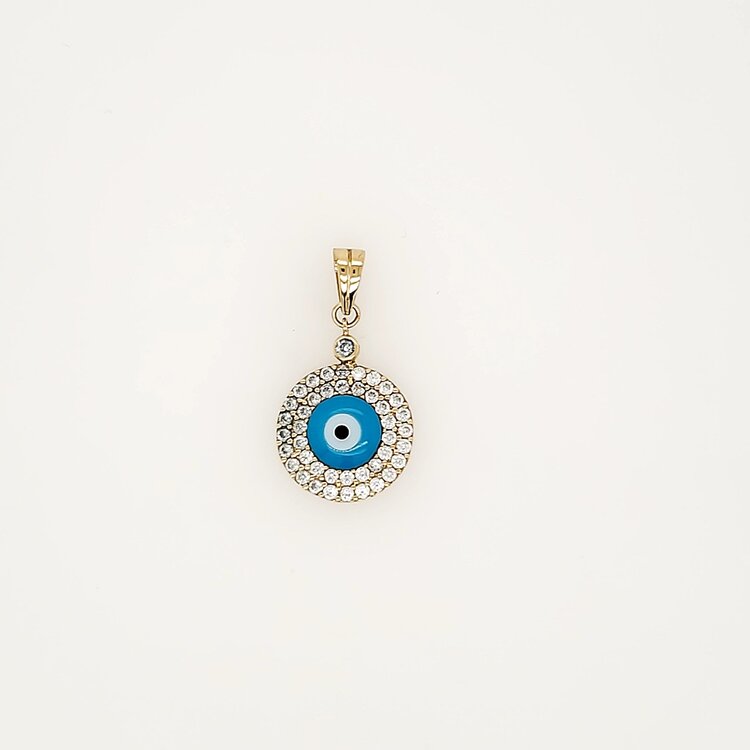 78119 18K YELLOW GOLD CUBIC ZIRCONIA EVIL EYE CHARM
